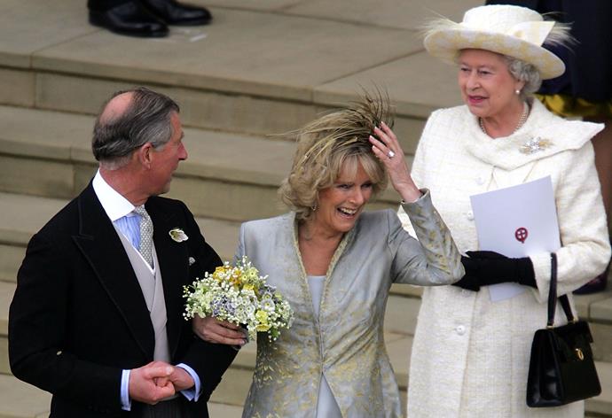 Though she did not attend the wedding ceremony, of her son and [second wife Camilla Parker Bowles](https://www.nowtolove.com.au/royals/british-royal-family/prince-charles-duchess-camilla-love-story-52373|target="_blank"), the Queen and Prince Philip did appear at the religious blessing and reception.
<br><br>
"They have overcome Becher's Brook and The Chair and all kinds of other terrible obstacles, they have come through and I'm very proud and wish them well. My son is home and dry with the woman he loves," she remarked in her toast.