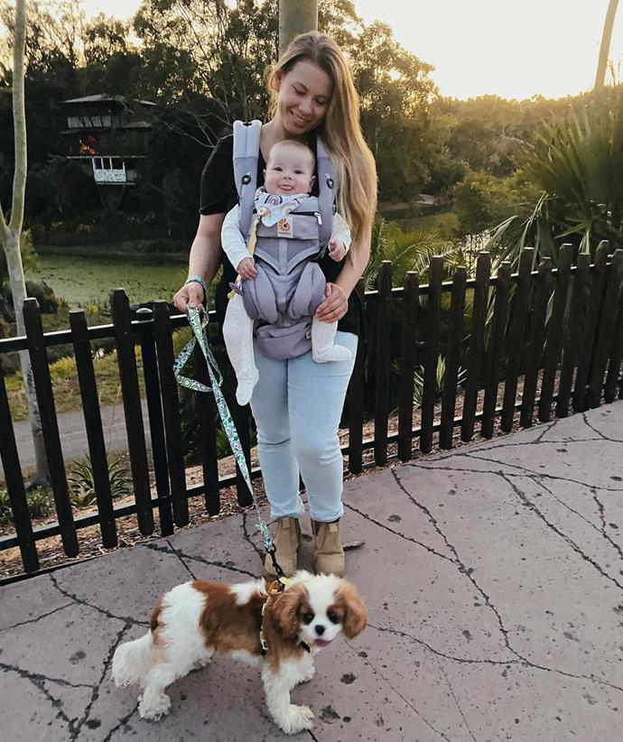 "Evening family walks through the Australia Zoo gardens. Love that our girl pokes her tongue out as soon as she knows we're about to take a photo!" Bindi captioned this sweet snap.