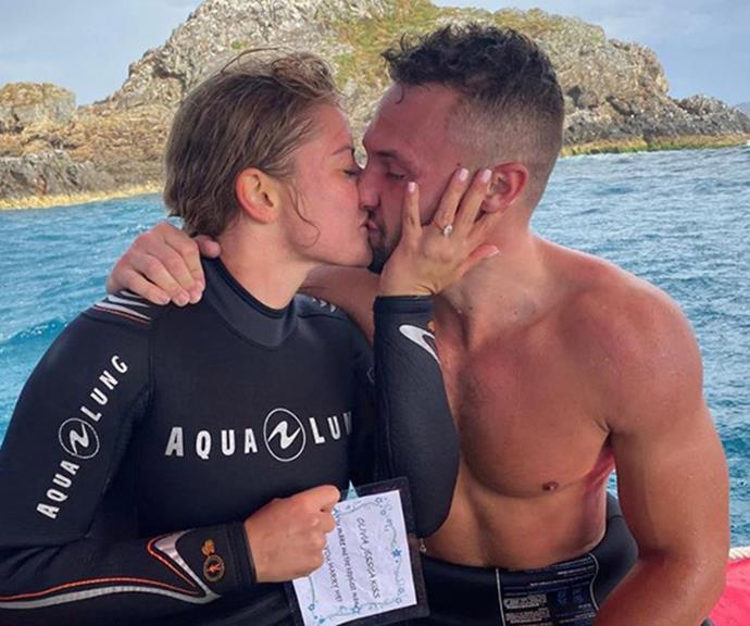 The happy couple got engaged on a boat during a holiday to Byron Bay in October last year. 
<br><br>
"Took this girl diving today and popped the question at the bottom of the ocean! Was a moment I will remember forever. #engaged #wifetobe," Luke sweetly captioned this post.