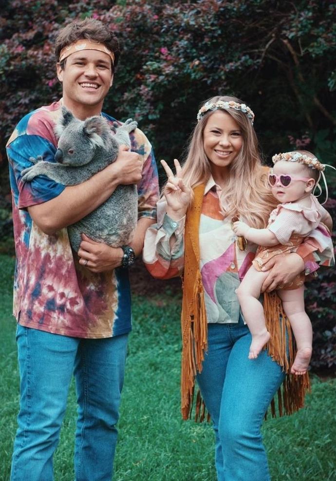 For Halloween the Irwin's channelled their inner hippies for their flower power 70s inspired costumes.  
<br><br>
"Peace, love and koala hugs. Wishing you a groovy Halloween from our family to yours. ☮️ 🐨✌️," wrote Bindi along side this family picture.