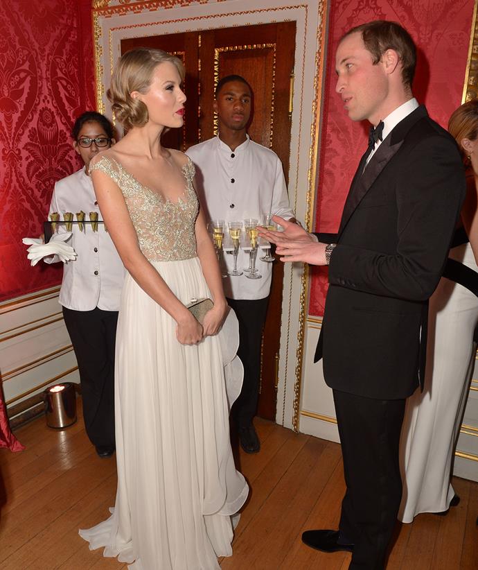 Taylor Swift looked like a Disney Princess when she met Prince William at the Winter Whites Gala at Kensington Palace on November, 2013.