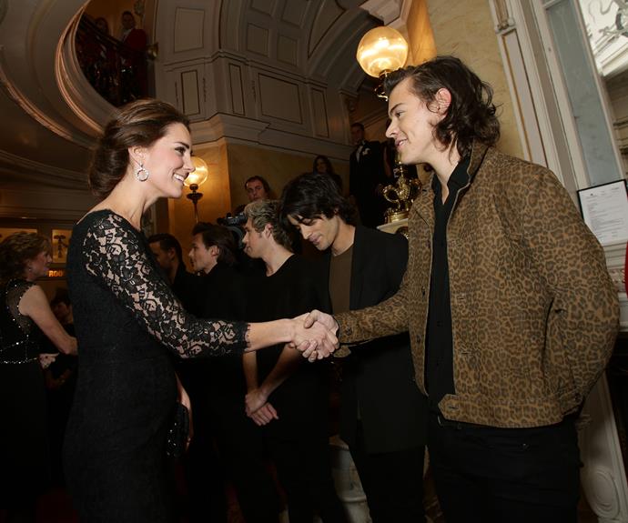 Harry Styles was all smiles in 2014 when he and his fellow One Direction bandmates met Duchess Catherine and Prince William.