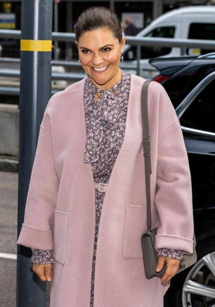 Crown Princess Victoria of Sweden looks a dream in this pink combo, which she wore for the inauguration of a sculpture of Astrid Lindgren.