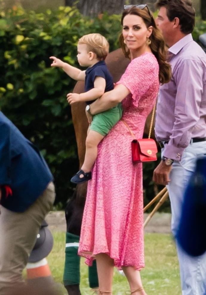 She also wore this now-iconic pink frock to watch Prince William play polo in 2019.