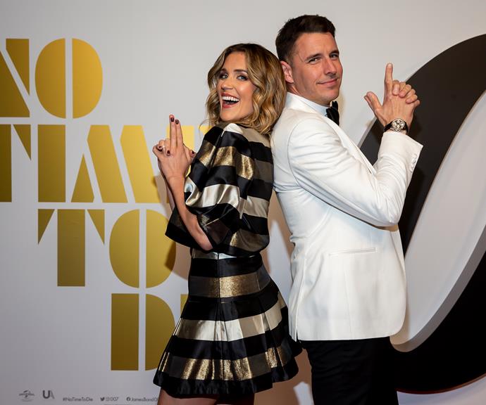 There was certainly no shortage of *Bachelor* stars on the red carpet! Georgia Love and her husband Lee Elliott struck a classic Bond pose for the cameras. 
<br><br>
Lee channelled his inner 007 in the same white and black tuxedo he wore to his wedding, while Georgia donned a matching shiny top and skirt.