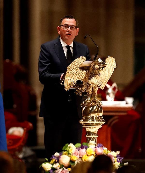 The Victorian Premier addressed 500 mourners who packed into the cathedral on the rainy Melbourne morning.
<br><br>
"He was always there, omnipresent, on our screens and in our homes. To Australia, Bert wasn't just a man on a screen or an actor on a stage – he was someone we all felt we knew," he said.
<br><br>
"Families were drawn in by Bert's warmth and inviting ease, he was more than talent, he was trust. His story is the story of Australian television."