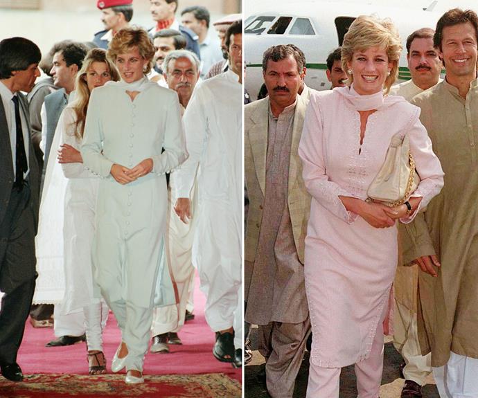 In fact, Diana wore two very similar outfits during a 1996 visit to Pakistan. She and Camilla have both used their fashion to pay homage to the styles and fashion trends of the nations they visited.