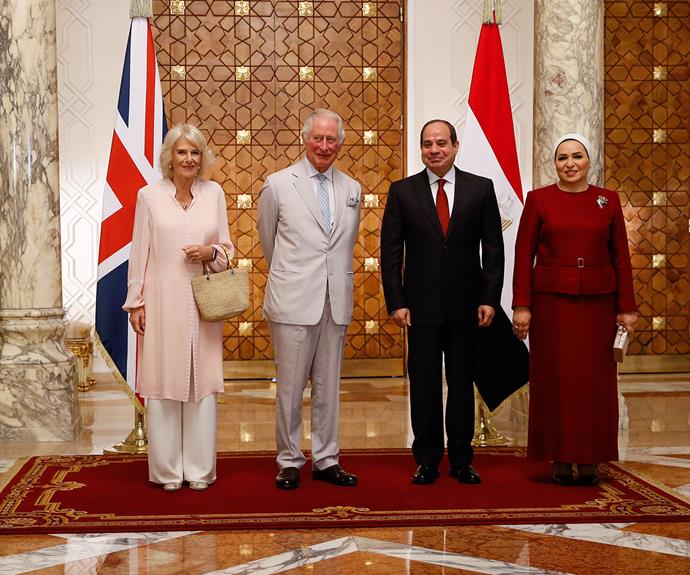 The royal duo were welcomed by Egypt's President Abdel Fattah al-Sisi and his wife Entissar Amer, at the presidential palace.