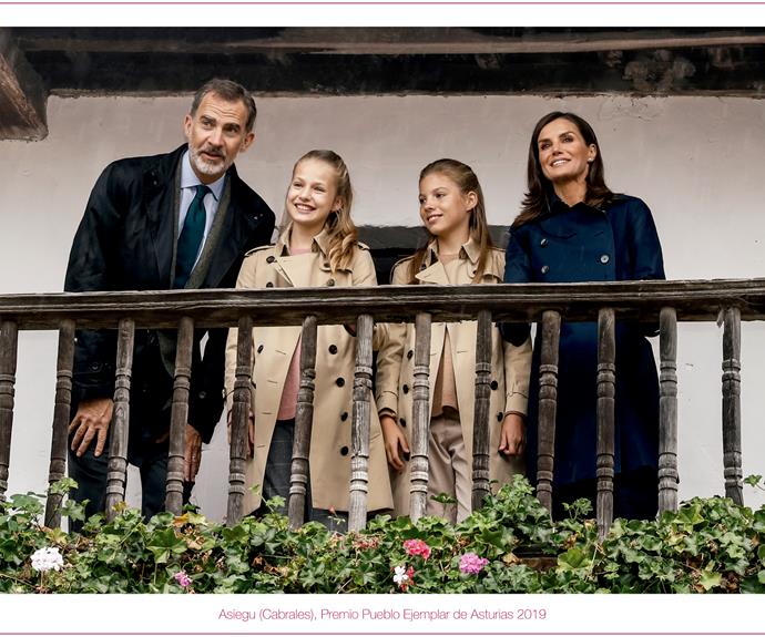 A more recent Christmas card from 2019 showed King Felipe posing with his daughters and Queen Letizia.
