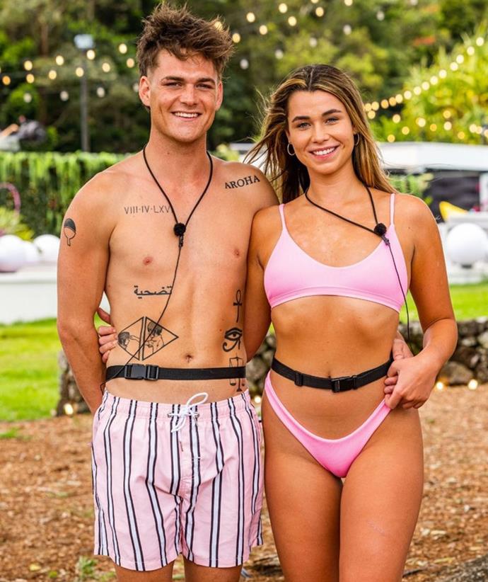 **Noah & Courtney**
<br><br>
Our sincere apologies to any COAH fans out there, but Courtney confirmed last year that she is not in an exclusive relationship with Noah. The duo were eliminated from the show right before the finale after a rocky road to romance when Noah entered the Villa as a bomb.
<br><br>
Courtney admitted that doing long distance - with border closures between Australian states - appeared to have been their undoing.
<br><br>
"I live on the Gold Coast and Noah lives in Melbourne," she said. "We've been out of the Villa for about two and a bit weeks and we've been texting, and face-timing.
<br><br>
"I think so highly of him. But we have such a fragile, new connection and unfortunately for us it's a bit of an awkward situation [with the distance]. We're still talking and getting to know each other as friends, but at this point in time we are just friends," she said, adding "I wish" when we confirmed they were not exclusive. 
<br><br>
A few days later on November 30, Noah would double down on the news by telling fans they were done.
<br><br>
"I just wanted to confirm, me and Courtney have decided to go our separate ways. I wish her nothing but the best," he said on Instagram. "She'll always be a huge part of my life and Love Island journey. I'll always be there supporting her."