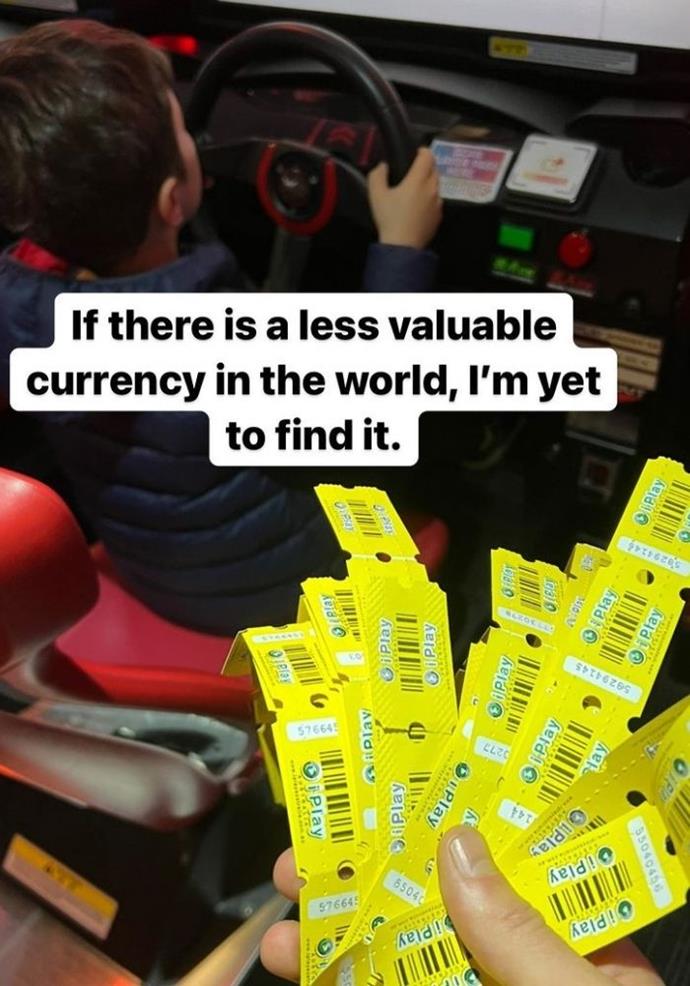 Hamish took his kids to the arcade, and he had a few thoughts about the currency while Sonny tapped into his inner Daniel Ricciardo. 
<br><br>
The comedian pondered, "If there is less valuable currency in the world, I'm yet to find it."