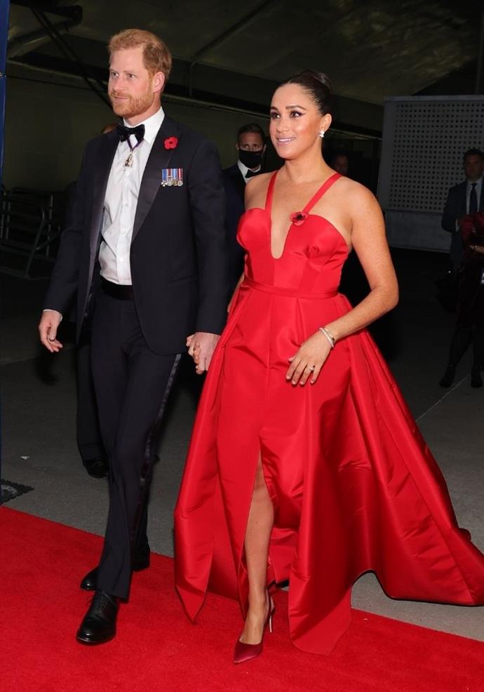 The Duchess of Sussex stole the show at the 2021 [Salute To Freedom Gala](https://www.nowtolove.com.au/royals/british-royal-family/prince-harry-meghan-markle-red-dress-awards-photos-69942|target="_blank") in this Carolina Herrera gown, and it was immediately abundant that Meghan was born to carry the passionate colour.