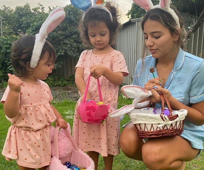 Eve took Willow and Charlie on an Easter egg hunt at Snez's parents' home in Perth earlier this year.