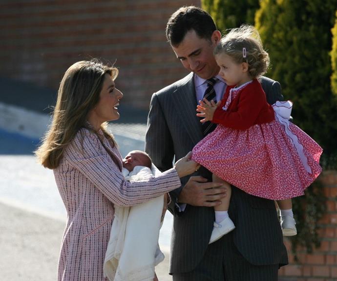 Three became four when Sofia was born in April 2007! The couple was photographed sharing a gleeful moment in front of the Ruber Clinic in Madrid.