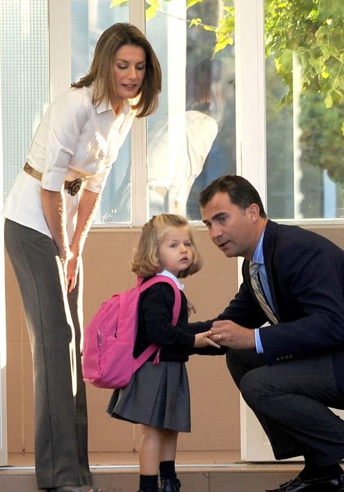 They may be royals, but they too get nervous for their eldest child's first day of school, which also happened to fall on Letizia's birthday.