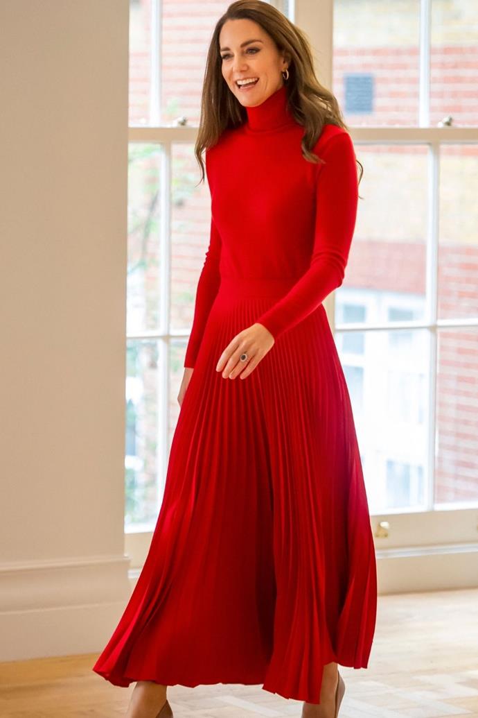 [The Duchess dressed all in red](https://www.nowtolove.com.au/royals/british-royal-family/royals-red-fashion-2021-70160|target="_blank") to make the keynote speech at the launch of the Taking Action on Addiction campaign.