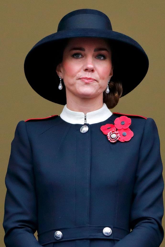 For the annual Remembrance Sunday service, the duchess was sophisticated in this military-style coat.