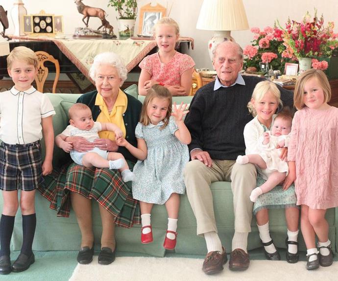 **April**<br>
... including this one of him and the Queen with seven of their grandchildren.
