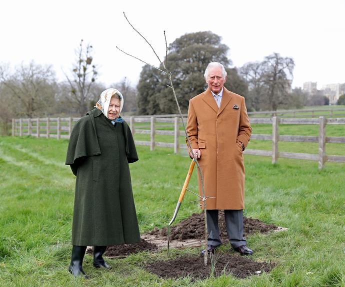 **April**<br>
The Queen and Prince Charles posed togther for this sweet snap on the grounds of Frogmore House, Windsor.