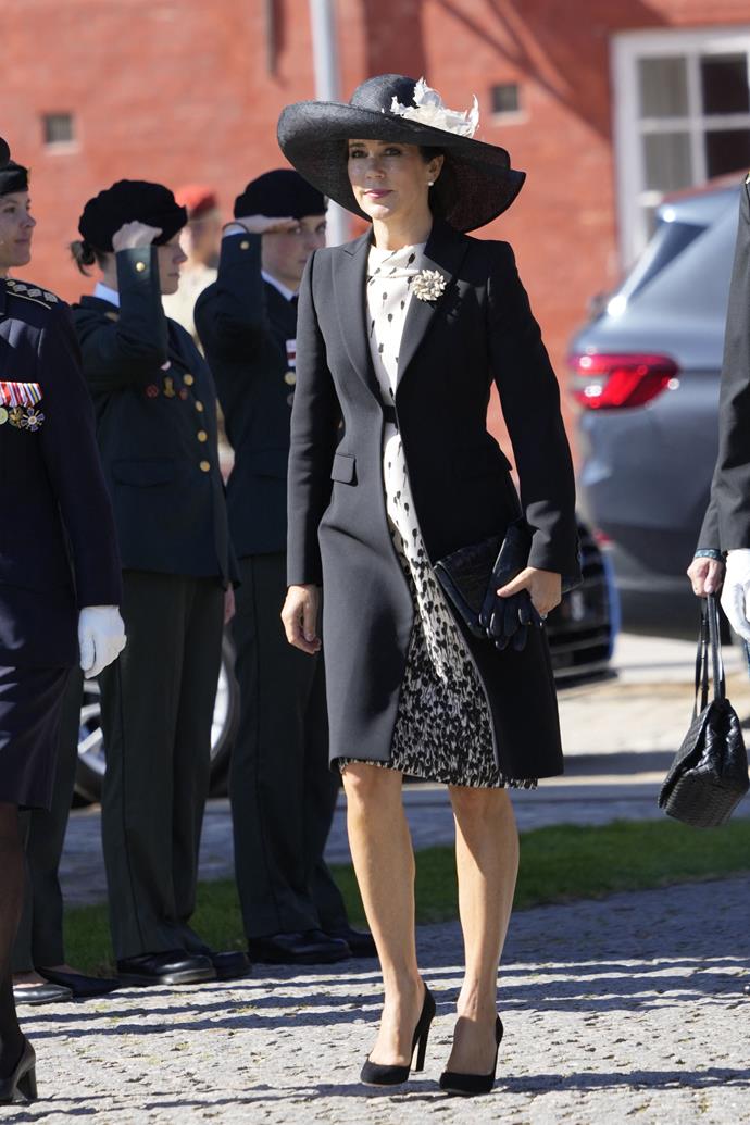 **Number 8**<br>
Mary embraced a more classic style for an outing on Denmark's Flag Day in September, pairing a Max Mara printed silk dress with a black Prada coat and statement brooch. It was her oversized hat that tied the look together though, and put it firmly in ninth place on our list.