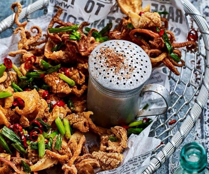 [Salt and pepper baby squid](https://www.womensweeklyfood.com.au/recipes/salt-and-pepper-baby-squid-27071|target="_blank")
<br><br>
Golden, crispy squid pieces are beautiful tossed with salt, pepper and flour and lightly fried. Served with fresh lime, coriander and chilli, this makes a delicious starter or light meal.