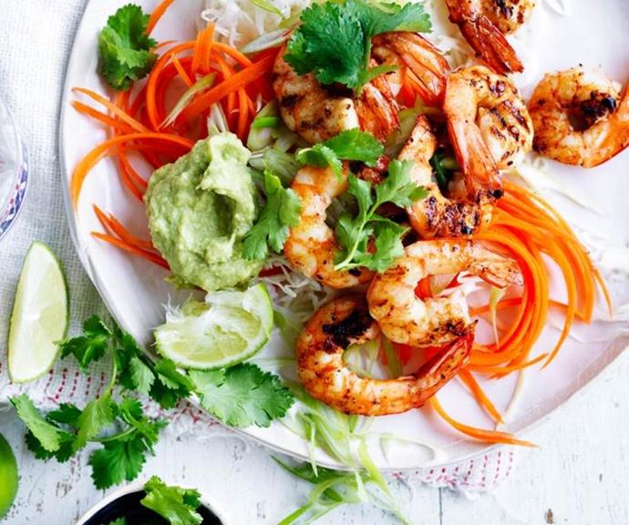 [Grilled prawns with avocado cream and slaw](https://www.womensweeklyfood.com.au/recipes/grilled-prawns-with-avocado-cream-and-slaw-28864|target="_blank")
<br><br>
Fresh, flavoursome, and so delicious - these juicy grilled prawns with zesty avocado cream and slaw will please the entire family!