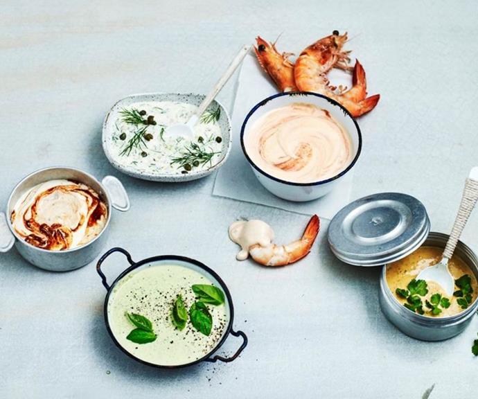 [Choose from one of five mayonnaise-based sauces to pair with your favourite seafood](https://www.womensweeklyfood.com.au/recipes/seafood-sauces-31420|target="_blank")
<br><br>
Our five best mayo-based sauces to pair with your favourite seafood. From traditional cocktail or tartare to Mexican or Harissa mayo and green goddess