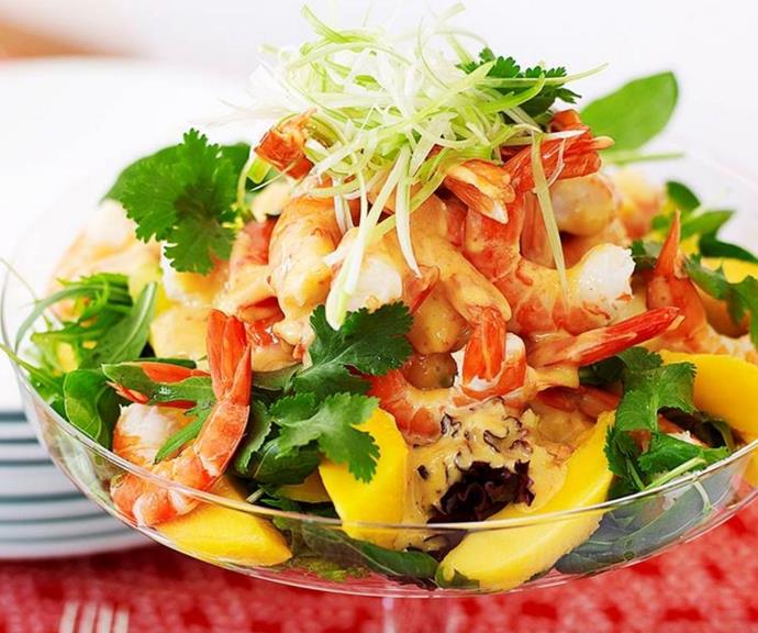 [Prawn and mango salad](https://www.womensweeklyfood.com.au/recipes/prawn-and-mango-salad-15838|target="_blank")
<br><br>
Cover all flavour bases with sweet mango, juicy prawns and a kick of heat from chilli and mustard. A vibrant feast for the eyes and the tastebuds.