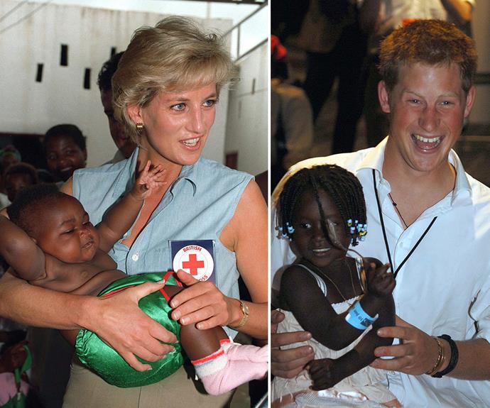 In 2013, Prince Harry retraced Diana's footsteps by visiting Angola in Southern Africa. Back in 1997, Diana famously visited the country and made international headlines by visiting the victims of land mines and walking courageously over a minefield.