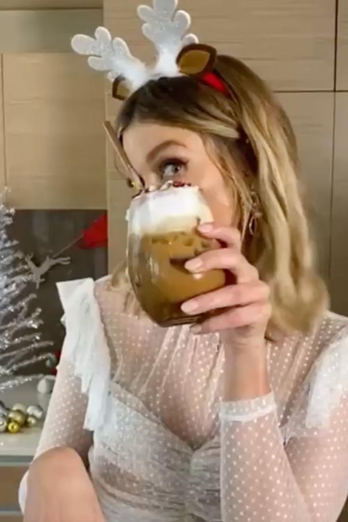 **Delta Goodrem**
<br><br>
The singer has made the "best food and cocktails in town" with Mark and Vinny. Taking to her Instagram, she shared a cute video of her enjoying the drink, which she named "Goodrems Good Rums." Please share, Delta!
<br><br>
**Watch her sing and shake a cocktail in the video below.** 