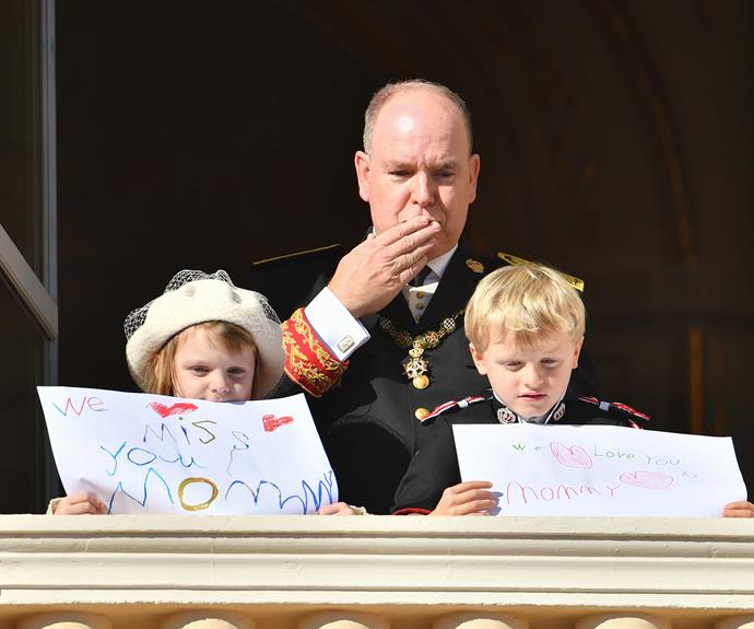When Charlene had to step back from public duties to continue her recovery, Gabriella and Jacques made sure to [support their mum with these sweet home-made signs](https://www.nowtolove.com.au/royals/international-royals/princess-charlene-kids-leave-monaco-70040|target="_blank") they held aloft at a national holiday event.