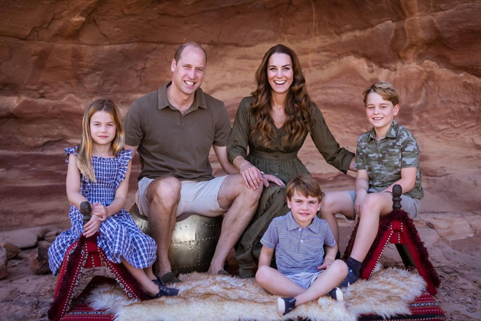 **December**<br>
Look how much they've grown! [William and Catherine's Christmas card](https://www.nowtolove.com.au/royals/british-royal-family/prince-william-kate-middleton-christmas-card-2021-details-70322|target="_blank") featured their family-of-five in a photo taken on a trip to ancient site Petra in Jordan.