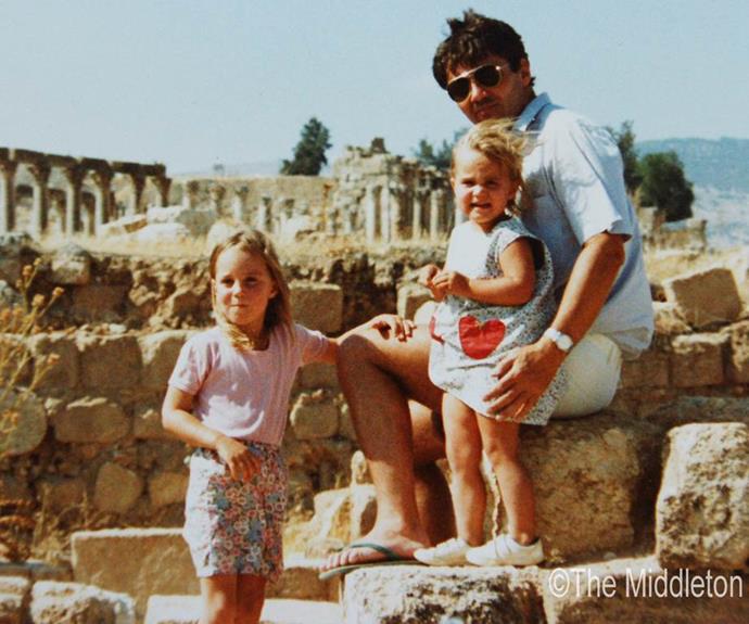 A young Kate and Pippa with their father Michael Middleton in Jordan.
