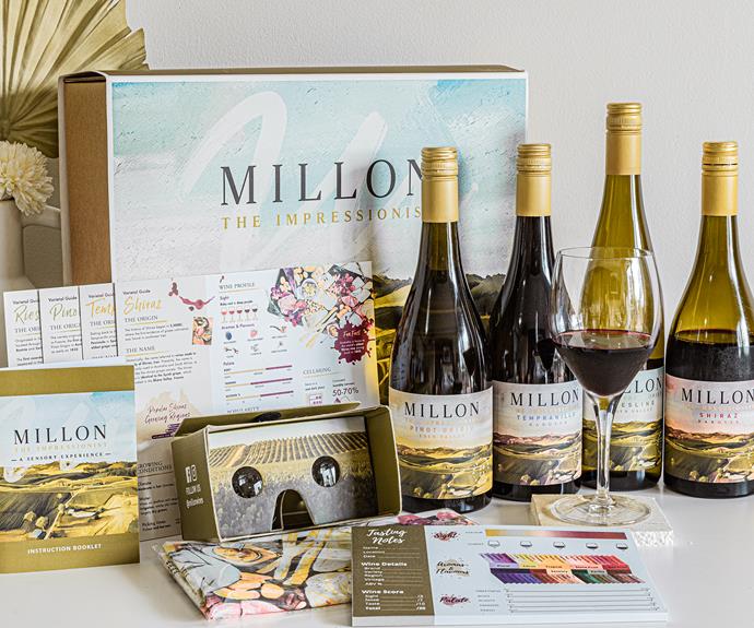 **[Wine gift pack ](https://www.millonwines.com.au/products/impressionist-sensory-pack|target="_blank"|rel="nofollow")**
<br>
Wine lovers and art fans can now enjoy a little bit of both with this luxe sensory pack that's on sale for under $100. The pack features four varietals from the Millon Wines 'Impressionist' range, as well as a VR Headset and video to experience the stunning vineyards from afar, and more. <br><br>
***Shop the Impressionist Sensory Pack, $85, from [Millon Wines.](https://www.millonwines.com.au/products/impressionist-sensory-pack|target="_blank"|rel="nofollow")***