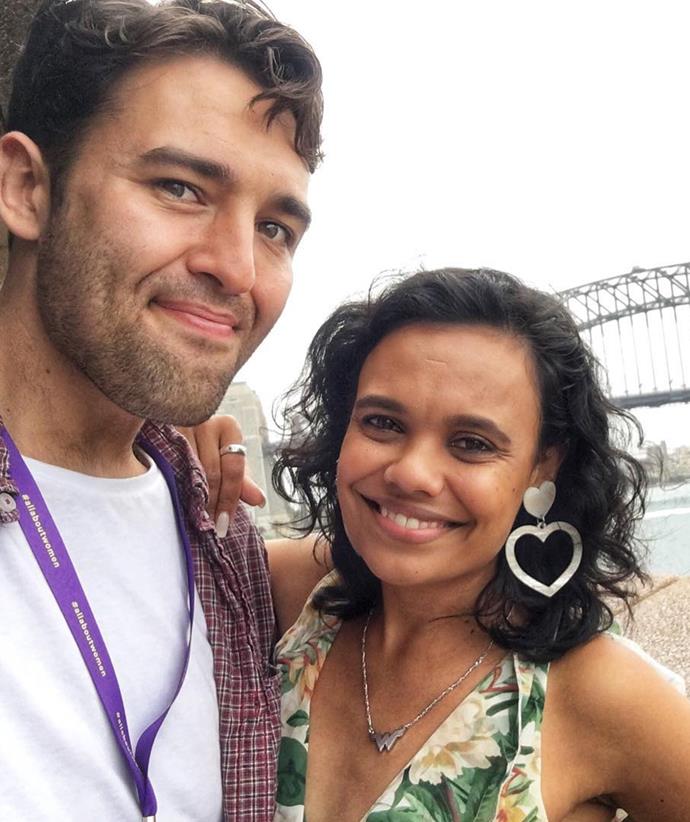 Actress Miranda Tapsell first met James Colley, who is the head writer for three hit ABC series – *The Weekly with Charlie Pickering, Question Everything* and *Gruen* – on Twitter of all places! Some mutual friends suggested she follow him back in 2016 and the pair soon got chatting in the DMs.