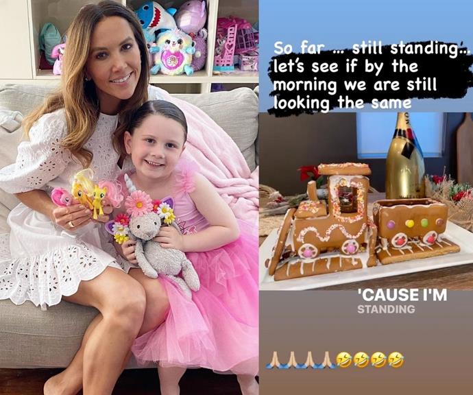 **Kyly Clarke**
<br><br>
Kyly and her daughter Kelsey Lee put their creative hats on to create this gingerbread Christmas truck, and it turned out pretty well, so well, that the former actress posted in on her Instagram story with Elton John's hit song, *I'm Still Standing.*
<br><br>
In her caption, Kyly, expressed her anxiety over its stability by sharing, "So far… still standing… let's see if by the morning we are still looking the same."