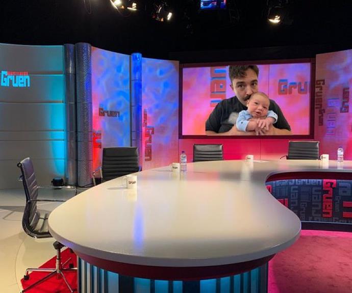 Just a few days after becoming a dad, James shared this darling photo with his little girl as he wrapped up another year of work. Marking the last episode of *Gruen* for the season, James reflected on the year and wrote: "Not a bad knock. 
<br><br>
"But now I reckon I'll take a few months to focus on something that really matters. The NBA. And also my precious baby, i guess."