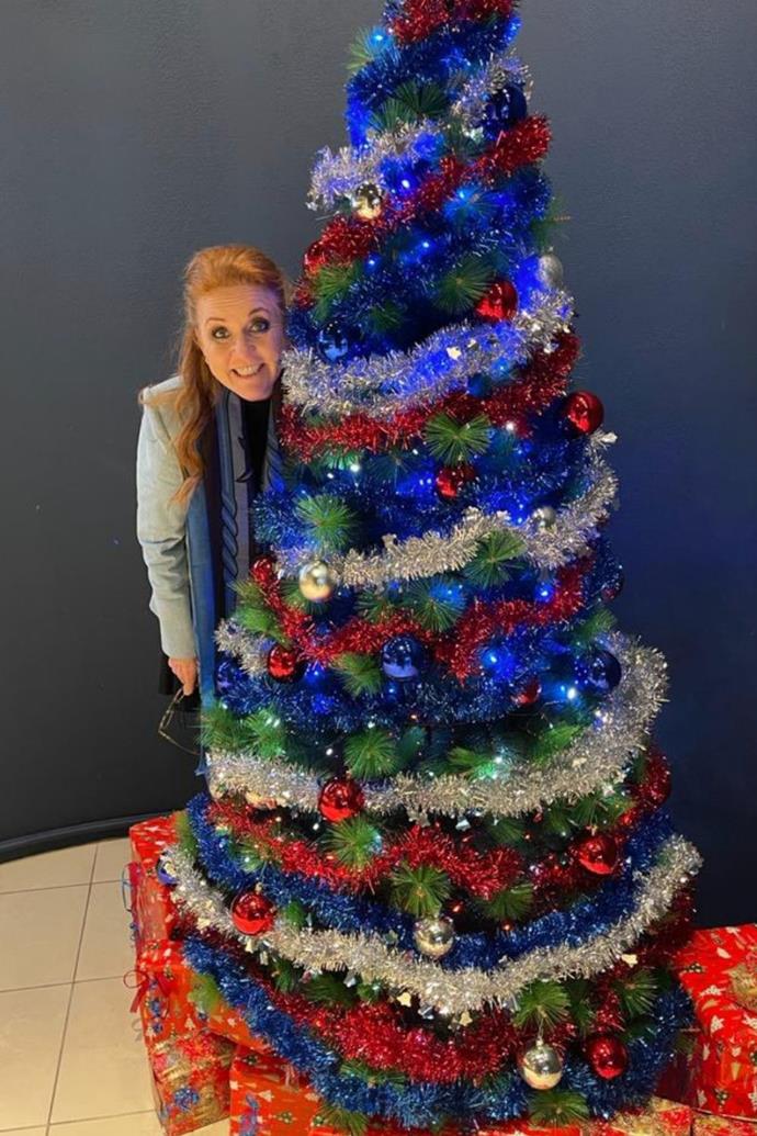 **Sarah, Duchess of York** 
<br><br>
Sarah got in touch with her inner Christmas spirit by posing cheekily behind this tinsel covered tree in Rome, Italy.
<br><br>
She posted the snap on Twitter, which she captioned, "Loved Rome!"