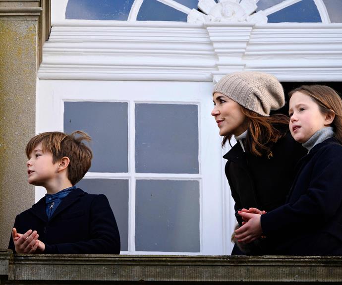 Crown Princess Mary with her youngest children, Prince Vincent and Princess Josephine.