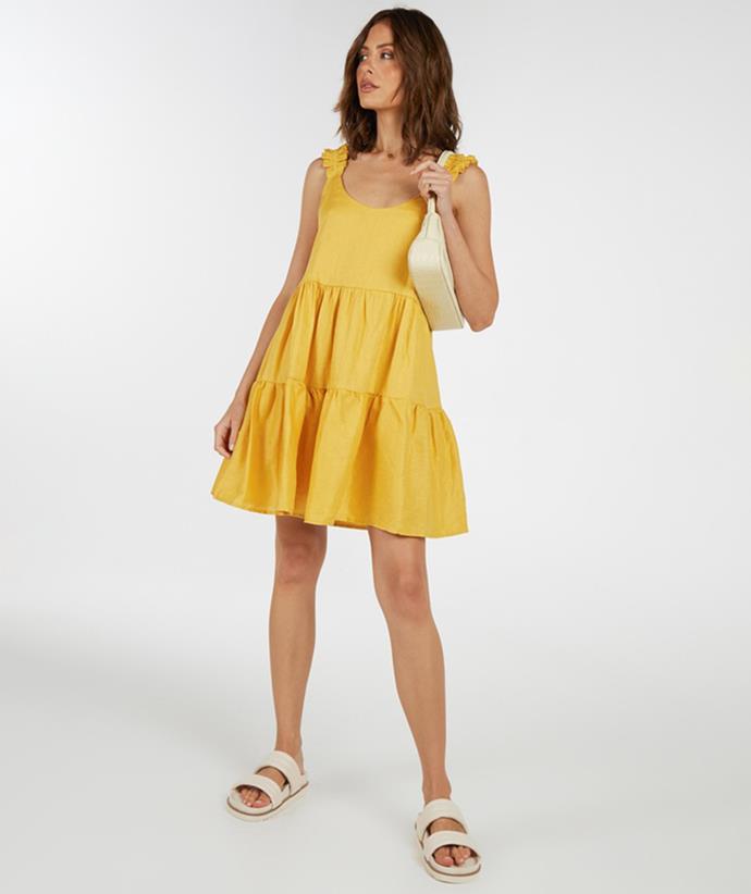 Aere Ruffle Sleeve Linen Mini Dress, on sale for $98, from [The Iconic.](https://www.theiconic.com.au/ruffle-sleeve-linen-mini-dress-1348498.html|target="_blank"|rel="nofollow")