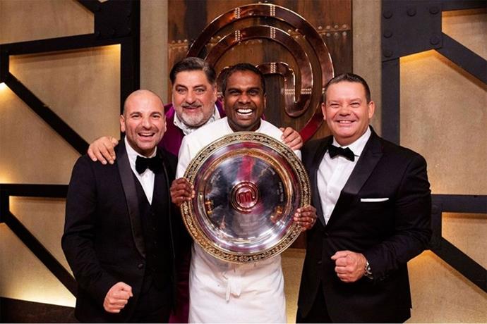 **Sashi Cheliah, season 10** 
<br><br>
Who could forget the moment humble home cook Sashi won the competition in 2018? With epic hugs from his kids as the confetti sprinkled on down in the finale, we couldn't have imagined a more deserving winner of the highest EVER score in a *MasterChef* finale.
<br><br>
Following his win, Sashi opened a series of pop-up restaurants called GAJA by Sashi before putting down roots in his local Adelaide with a restaurant and express version of GAJA. He also launched his own home chef kits called Sashi's Secret, with kits for dishes  like Nasi Goreng and Malaysian Chicken Curry.
<br><br>
We can't wait to see what he'll whip up in the kitchen this time around!