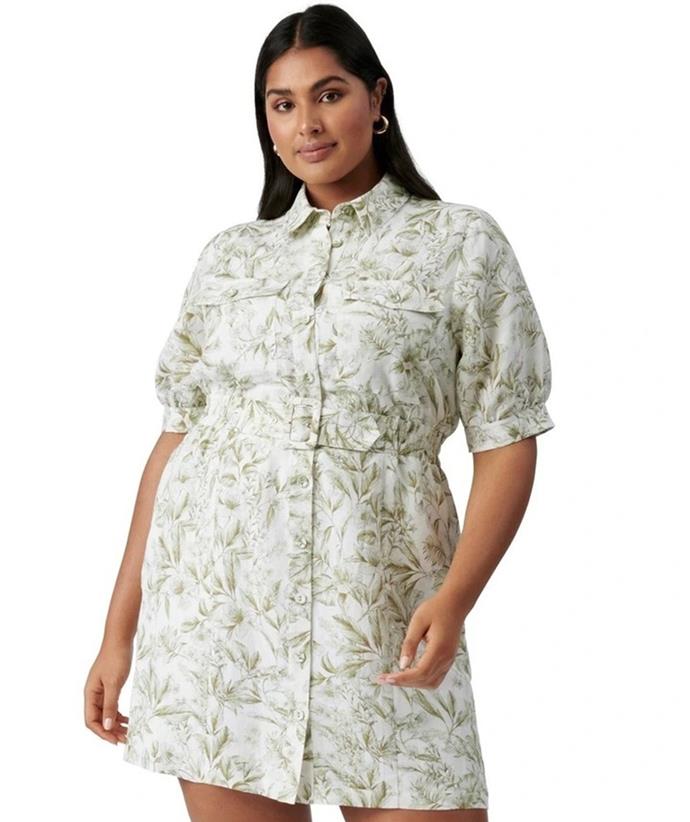 Forever New Curve Cameron Curve Utility Mini, $149.99, from [Myer](https://www.myer.com.au/p/forever-new-curve-cameron-curve-utility-mini-khaki-tropica-floral|target="_blank"|rel="nofollow").