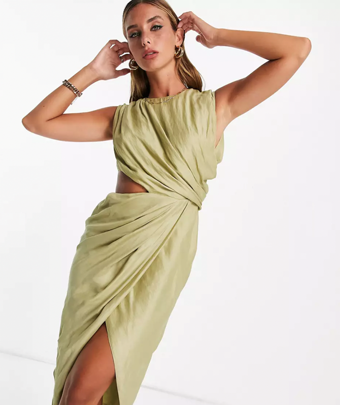 ASOS DESIGN drape detail voile midi dress, $116, from [ASOS](https://www.asos.com/au/asos-design/asos-design-drape-detail-voile-midi-dress-with-pleat-detail-and-cut-out-detail/prd/200354230|target="_blank"|rel="nofollow").