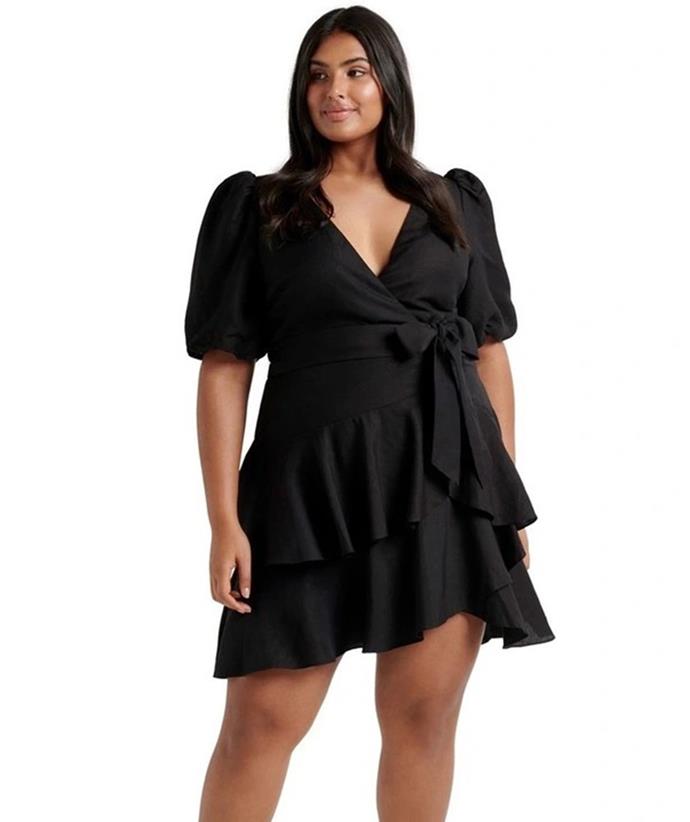 If you love a style that cinches your waist, shop the Forever New Monica Curve Tiered Linen Mini Black, $159.99, from [Myer](https://www.myer.com.au/p/forever-new-curve-monica-curve-tiered-linen-mini-black|target="_blank"|rel="nofollow").