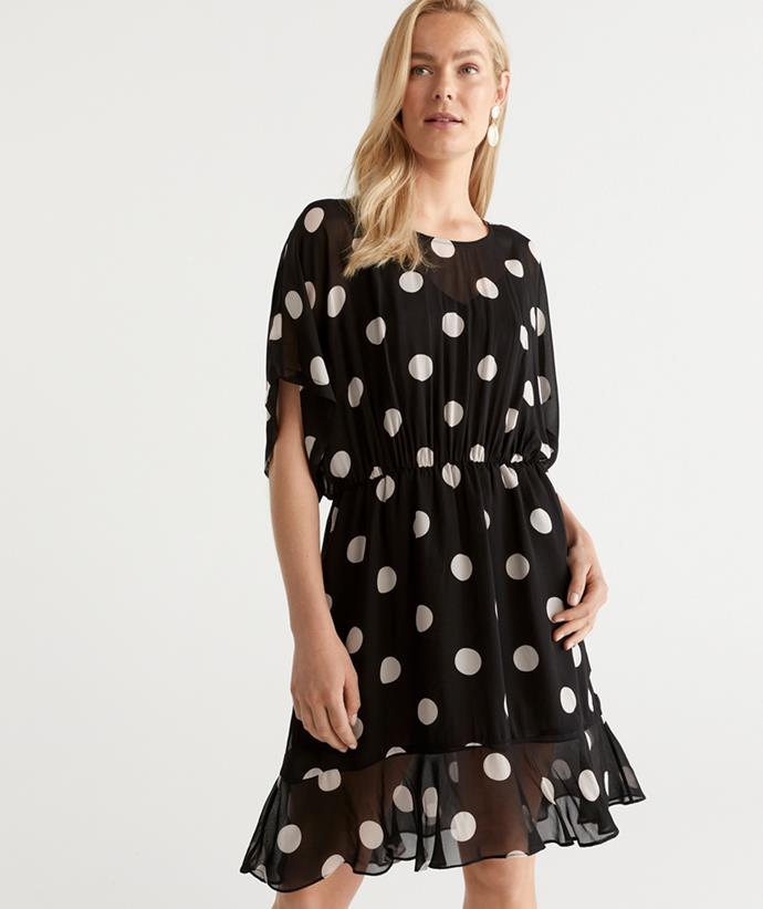 If you like some pattern on your LBD, shop the Bold Spot Dress, $99.95, from [Sussan](https://www.sussan.com.au/bold-spot-dress#color=3283|target="_blank"|rel="nofollow").