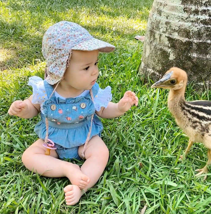 Bindi shared this snap of Grace and her new best friend, Fergo, the cassowary chick and according to the proud mum, "they absolutely love each other!"