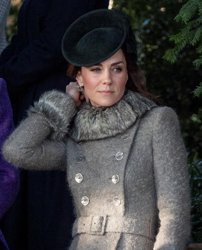 Catherine, Duchess of Cambridge attending the traditional church service at Sandringham in 2019.