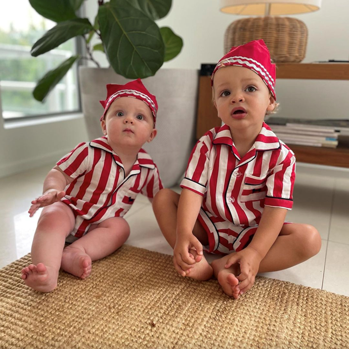 "Little Christmas Cuties wearing their adorable presents from the King and Queen of FESTIVE @davidcampbell73 @lisaluckiest 🎅🏽"