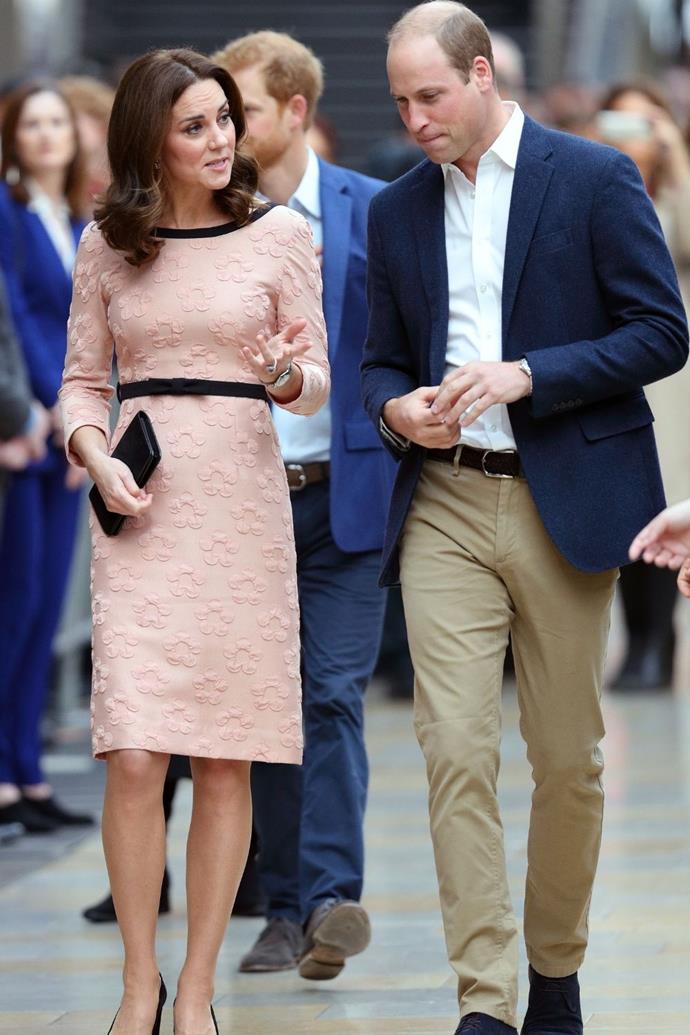 In 2018 Kate was pregnant with Prince Louis, and during the launch of the Nursing Now Global campaign at St. Tomas' Hospital, joked about Prince William's grasp on her third pregnancy with a parent in attendance.
<br><br>
"Congratulations, best of luck with the third one," said the parent.
<br><br>
Kate replied, "William's in denial."