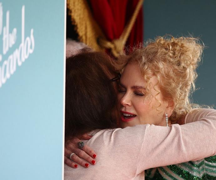 Nicole hugging her mum at the Sydney premiere of *Being the Ricardos*.